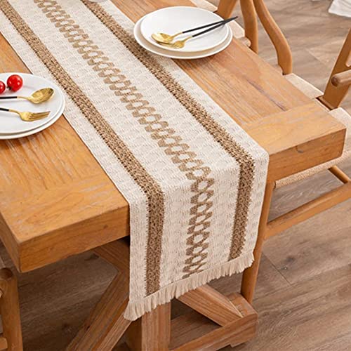 Gemseek 60 Inch Boho Macrame Table Runner, Vintage Farmhouse Burlap Cotton Woven Table Runner For Coffee Dining Table Décor #TOP6