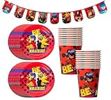 Miraculous Ladybug Party Kit - 20 Plates, 20 Cups, & 1 Banner - Cat Noir - Party Supplies - Officially Licensed