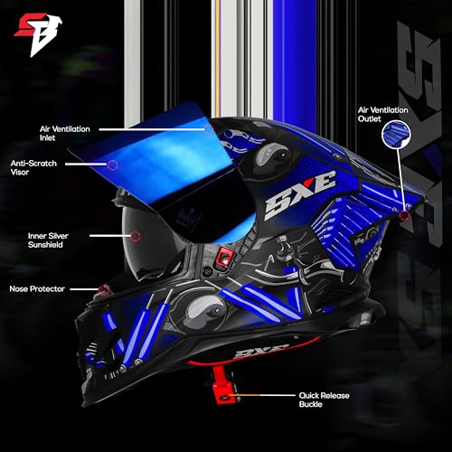 Image of Steelbird SBH 61 SXE X2 ISI and Dot Certified Full Face Helmet for Men and with Inner Silver Sunshield