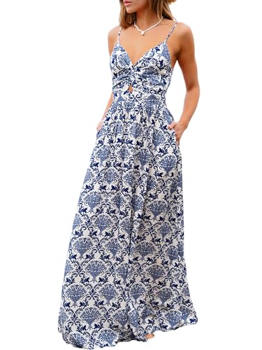 Image of CUPSHE Women's Maxi Dress Floral Print Twisted V Neck Sleeveless Long Dress Summer Casual Dress