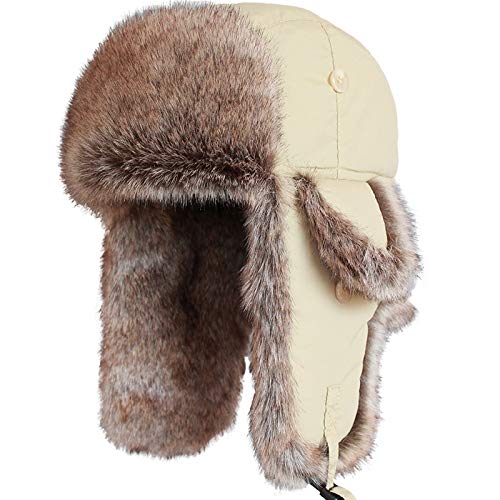 Gorro de Invierno Térmico Sombrero de piel cálido de invierno for hombres y mujeres Sombrero de bombardero a prueba de viento con solapa for las orejas Sombrero de Aviador para Esquiar Deportivas al A