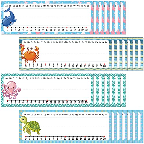 Étiquettes nominatives océan pour pupitre d'école : lot de 40 plaques de bureau 28x10 cm