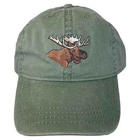 ECO Wear Embroidered Bull Moose Wildlife Baseball Cap, Khaki Green, Adjustable - One Size Fits All Cover