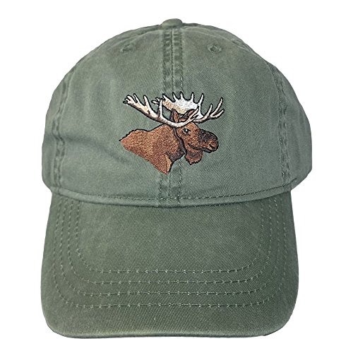 ECO Wear Embroidered Bull Moose Wildlife Baseball Cap, Khaki Green, Adjustable - One Size Fits All