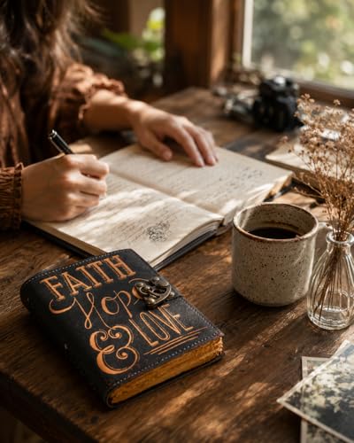 Image of CRAFT JUNKY Vintage Leather Journal Diary for Women and Men Travel Diary Notebook for Writing Deckle Edge Paper (Faith Of Love, 17.78 x 12.7 cm)