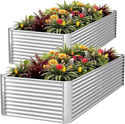 FRIZIONE 2pcs Tall 8x4ft Galvanized Raised Garden Bed Outdoor,Above Ground Garden Bed for Vegetable,Metal Raised Beds for Flower,Steel Raised Beds for Gardening