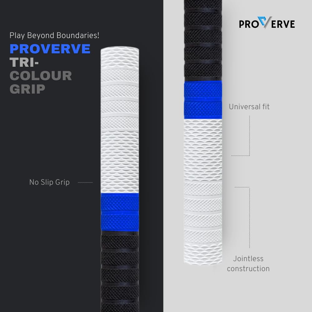 Proverve Premium Cricket Bat Handle Grip - Tri-Colour Rubber OG Grip for Enhanced Performance & Shock Absorption, Ideal Cricket Accessory for Men, Women, Kids & Adults (Pack of 2)