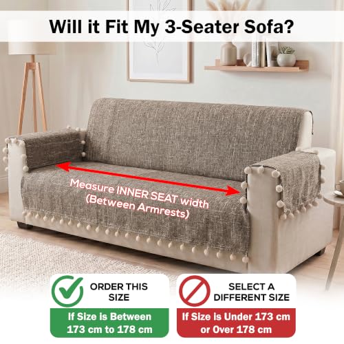 Image of Story@Home Chenille Sofa Cover 3 Seater Fully Covered with Back Covers (152x178Cm) & Arm Rest Covers| Anti Slip Sofa Mat for 1 /2 /3 Seater & L Shape Sofa Cover - Caramel & Cream