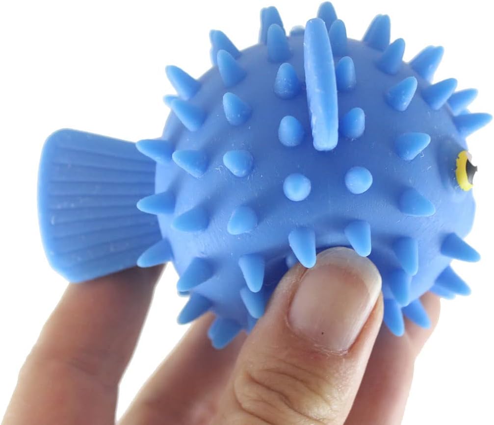 Set of 3 Puffer Fish Puffer Ball - Small Novelty Toy - Party Favors - Air Filled Sensory Fidget Toys (Random Colors)