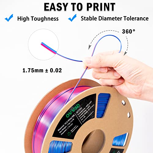 Image of OVV3D PLA Filament 1.75mm, Silk PLA Dual Color 3D Printer Filament, Blue Red Coextrusion Filament, Color Change Every Inch Filament 3D Printing Materials + /-0.02mm, 1kg /2.2lb