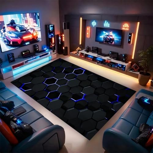 RUILBJM Tappeto per Soggiorno e Camera da Letto,Motivo Geometrico Neon 3D Cool Vision per Adolescenti Ragazzi stanza da gioco,Morbida flanella Antiscivolo Gaming Rug (Nero,60 * 90cm) RUILBJM Tappeto per Soggiorno e Camera da Letto,Motivo Geometrico Neon 3D Cool Vision per Adolescenti Ragazzi stanza da gioco,Morbida flanella Antiscivolo Gaming Rug (Nero,60 * 90cm)