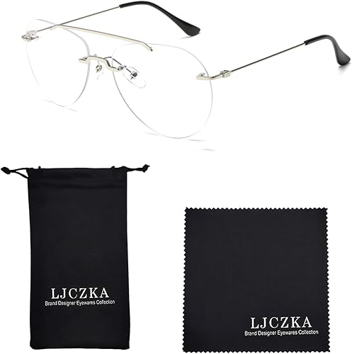 Miniatura 6 de LJCZKA Gafas de bloqueo de luz azul sin marco juego de computadora de doble puente lentes transparentes para hombres y mujeres
