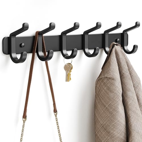 pickpiff Coat Rack Wall Mounted Heavy-Duty: Metal Coat Hanger 6 Hooks for Hanging Hat, Clothes...