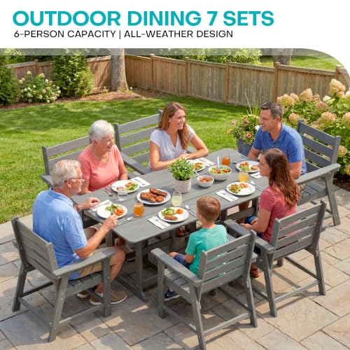 Image of 7-Piece Dining Set, HDPE Table & 6 Chairs, Grey
