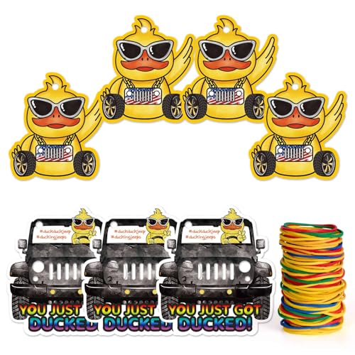 WERNNSAI 60 PCS Ducked Jeep Tags - Youve Been Ducked Tags Ducking Game Cards with Round Hole and Rubber Bands for Jeep Car SUV