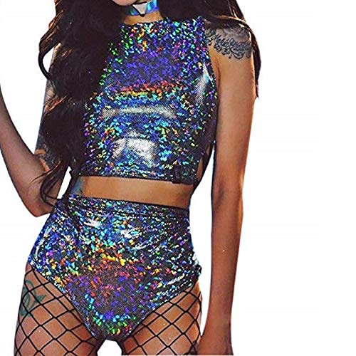 Women’s Rave Crop Criss Cross Top & Booty Metallic Silver Rave Outfit