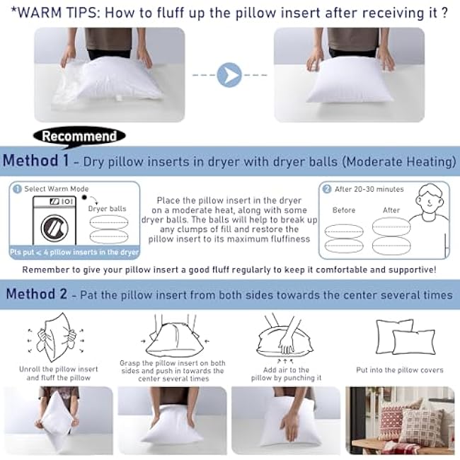 Pack of 4 20x20 Outdoor Pillow Inserts, Water Resistant Throw Pillow Inserts, Cushion Inner Pads for Patio, Furniture, Sofa, Bed, Living Room, Garden Decorative Waterproof Pillow Inserts