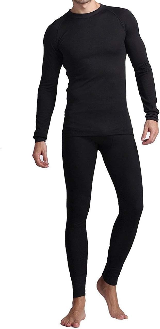 American CasualThermal Underwear for Men, Mens Long Johns Set Fleece Lined Long Sleeve Thermals Black