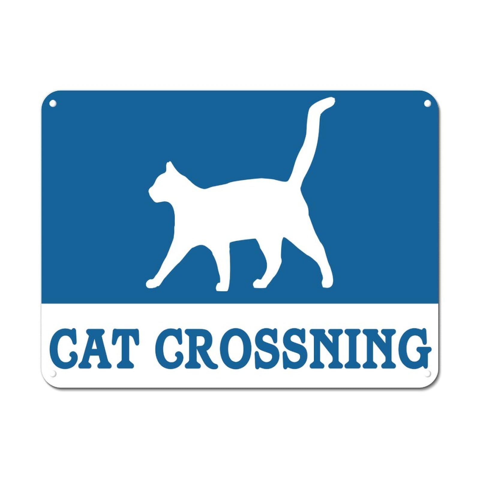 ENEDNATE Caution Cat Crossing Vintage Warning Metal Sign 12x16 Inch Modern Waterproof Caution Notice Aluminum Tin Signs for Indoor & Outdoor Road Community Street Park Decoration Wall Art