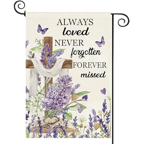 Baccessor Spring Summer Lavender Floral Cross Garden Flag 12.5 x 18 Inch Double Sided Burlap Purple Lavender Flower Memorial Easter Small Yard Flag Summer Holiday Seasonal Outdoor Outside Decoration Cover