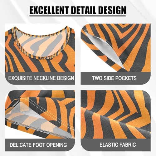 ALAZA Black Yellow Striped Pajamas Set Short Sleeve Cotton Sleepwear Summer Pjs 2 Piece 5-14Y4