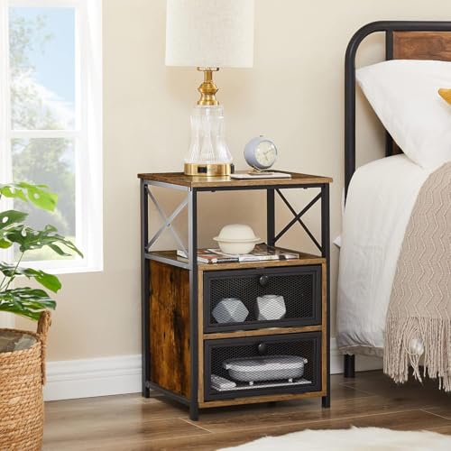 Image of VECELO Nightstand Set of 1, End Table with Flip Drawer, Modern Night Stand for Bedroom,Living Room, Office, Easy Assembly, Vintage Brown