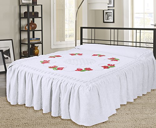 Luxury White 100% Cotton Candlewick Fitted Traditional Bedspread Single Double King SK (Single)