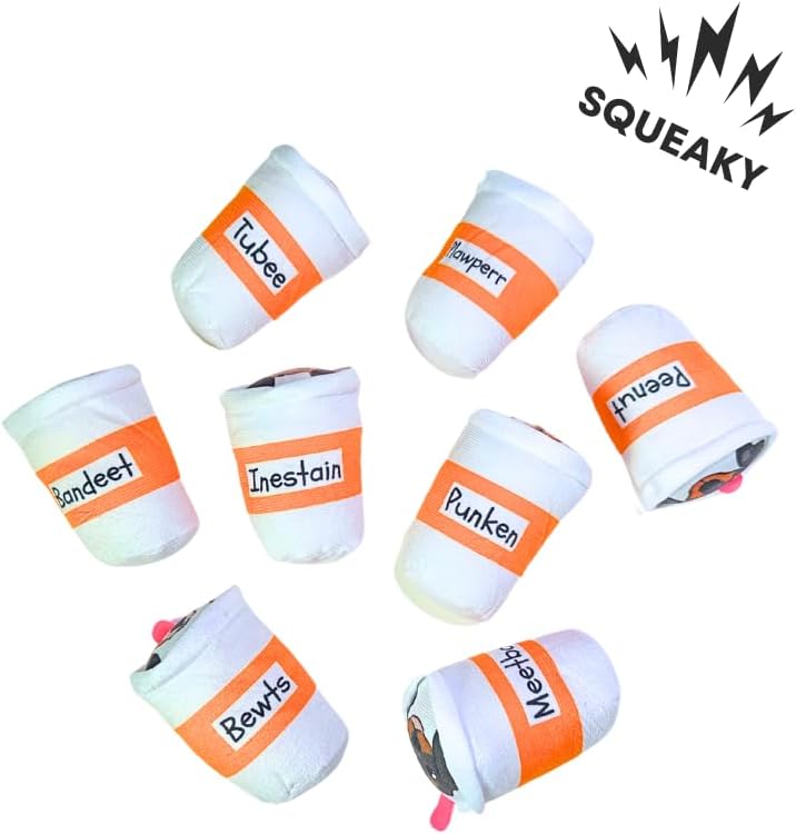 Patchwork Pet Too Much Caffween by The Weens, Interactive Dog Toy, 8 Squeaky Plush Coffee Cups with Memory Foam Base, 17 x 8.5 inch