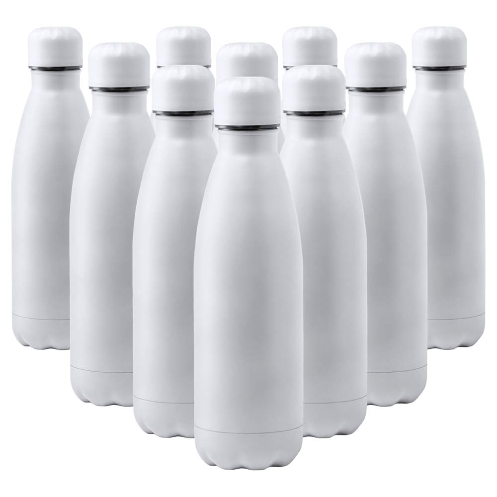 eBuyGB Metal Water Bottle 790ml Stainless Steel Leakproof Drinks Bottle Reusable BPA Free Matt Water Bottles - Travel Cup for School, Gym, Outdoor, Yoga & Sports - White (Pack of 10)