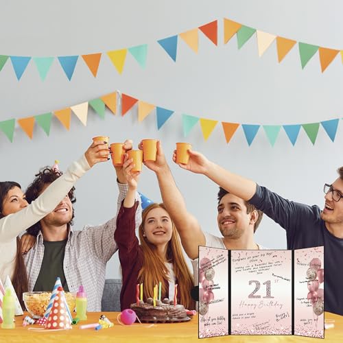 Image of DARUNAXY Rose Gold 21st Birthday Party Decorations for Girls, Happy 21st Birthday Alternative Signature Guest Book for Women Cheers to 21 Years Old Gifts 21 Birthday Signing Card Board Party Supplies