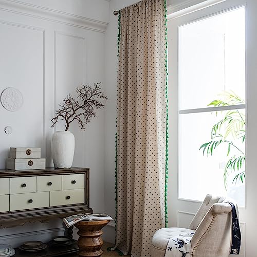 Rideaux en lin et coton texturé de qualité supérieure à pompons - 2