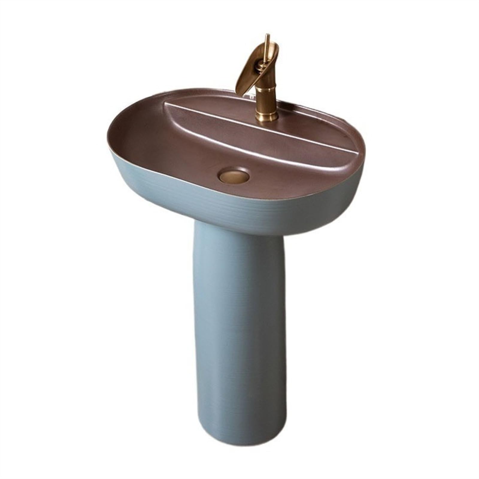 TIANQIHAO Ceramic Sink, Elegant Blue Floor Standing 2-Pieces Column Basin Vanity Vessel Sink Outdoor Courtyard Washbasin,3-One Size