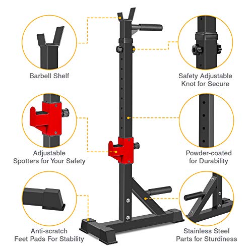 AKYEN Adjustable Squat Rack Stand, Barbell Rack, Dip Bar Station Adjustable Bench Press Rack 850LBS Max Load Multi-Function Weight Lifting Home Gym (2021 Version)