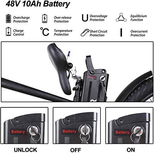 Naktto 26" 500W Electric Bicycle Fat Tire Mountain Ebike 6 Speeds Gear Removable 48V12A Lithium Battery Smart Multi Function Led Display - With 48V12A Lithium Battery #TOP3
