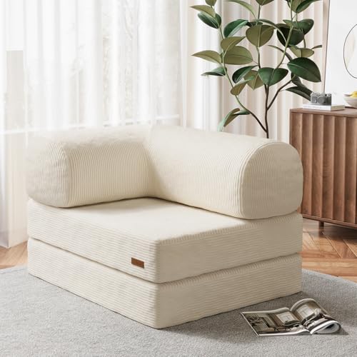 COMAX Folding Sofa Bed, Fold Out Chair, Foldable Sofa, Convertible Sleeper Chair for Adults, Futon Single Small Floor Couch for Spaces, Bedroom Living Room Guest Room, Beige