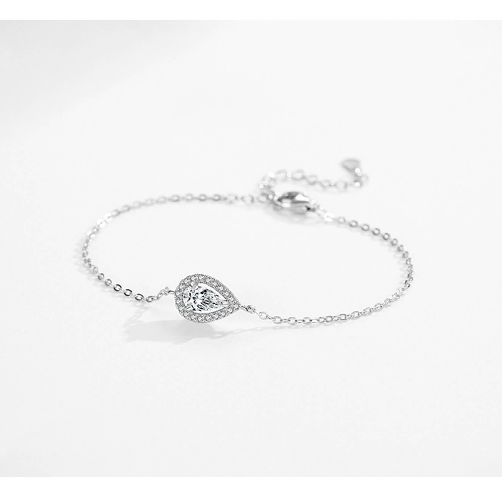 Kette Armband Weißgold 9K / 14K / 18K für Damen, Wassertropfen mit Erstellter Diamant 0,79 Karat, 16 CM + 5 CM Verlängerung, Armkette Silber Damen