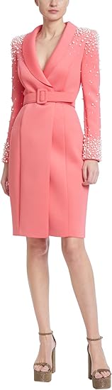 Badgley Mischka Pearl Sleeve Belted Cocktail Dress