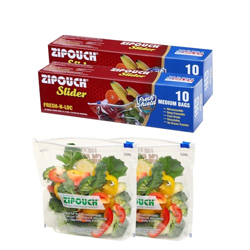 Image of Zip Lock Bag with Slider | Medium Pack of 2 (20 Bags, 28x26 cm) | Reusable Freezer & Microwave Safe Ziplock Bags for Fridge Storage | Food Grade Zipper Pouch for Kitchen & Travel