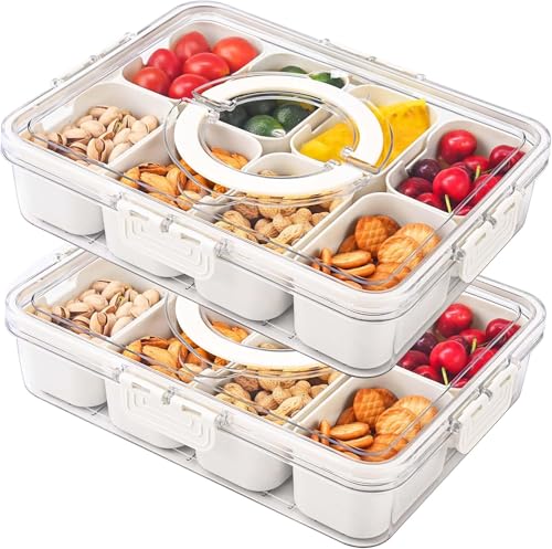 Image of Vasukie Divided Fridge Storage Boxes With 4 Serving Veggie Tray with Lid and Handle, Fridge Organizer with Removable 4 Compartment, Fridge Storage Containers (8 Compartment-2PC)
