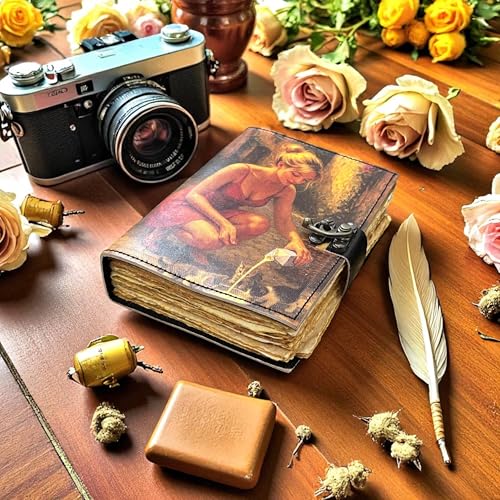 Grimoire cuir antique avec papier deckle edge et carnet d'écriture blank diary