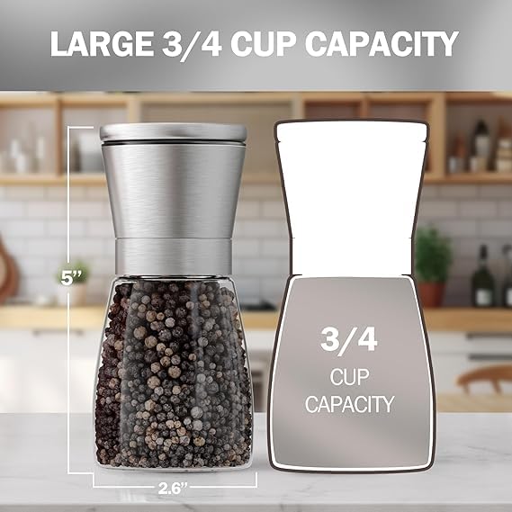 Image of Pepper Grinder or Salt Grinder, Best Spice Mill with Ceramic Blades, Adjustable Coarseness, Black Pepper Mill Grinder Shaker Steel Lid, MINI Pepper Mill / 1PCS