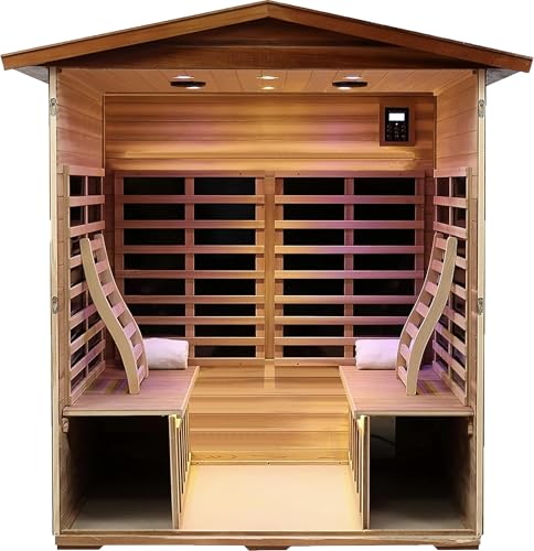 Image of LTCCDSS Ultra-Low EMF Outdoor Mahogany Sauna 4 Person Far Infrared Sauna for Home EMF Average 0.5 mG, Withstand Outdoor Temp -10℉-149℉ Chromotherapy, Bluetooth Speaker