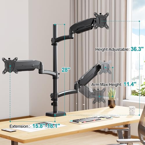 Image of MOUNT PRO Triple Monitor Mount for Max 32 inch Computer Screen, Adjustable 3 Monitor Desk Mount, up to 19.8lbs Each, Three Display Arm with Tilt Swivel Rotation, VESA Mount 75x75 /100x100mm