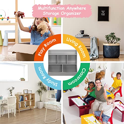 Image of A1 Craft Toy Storage Organizer with Bookshelf, 5-Cubby Children's Toy Shelf, Toy Storage Cabinet, Suitable for Children's Room, Playroom, Hallway, Kindergarten, School Color: Gray