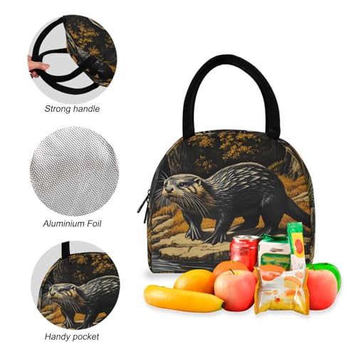 Backpack Lunch Bag Set Big Otter Print, Big Storage Travel Backpacks with Insulated Lunch Box for Office Hiking Picnic4