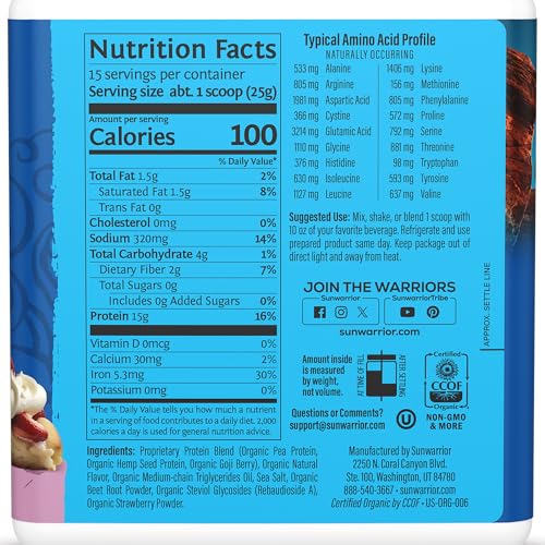 Image of Sunwarrior - Warrior Blend, Plant Based, Raw Vegan Protein Powder with Peas & Hemp, Berry, 13.2 Ounce (Pack of 1)