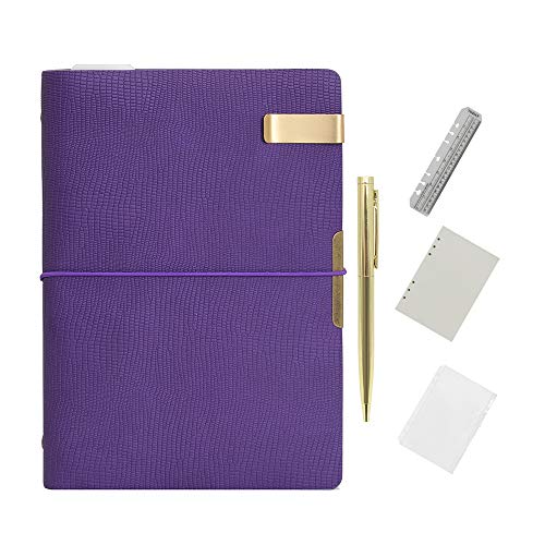 Wonderpool Carpeta de anillas de cuero para diario, cuaderno de papel recargable con forro de escritura, 6 anillos con blocs de notas para viajes...