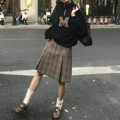 Patterned Hoodie Plaid Zipper Stand Collar Long Sleeve Oversized Vintage Fall Streetwear Casual Hoodie3