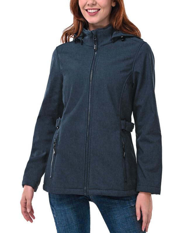 Outdoor VenturesWomen’s Waterproof Softshell Jacket with Datachable Hood Fleece Lined Outdoor Jacket Ladies Hiking Short Coat Casual Outerwear Jacket Hiking Camping