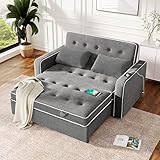 Merax Convertible Pull Out Sofa Bed, 61.4' Upholstered Sleeper Sofa with Dual USB Charging Port, Adjustable Backrest and 2 Pillows, Button Tufted Loveseat Couch for Living Room Bedroom, Charcoal Grey